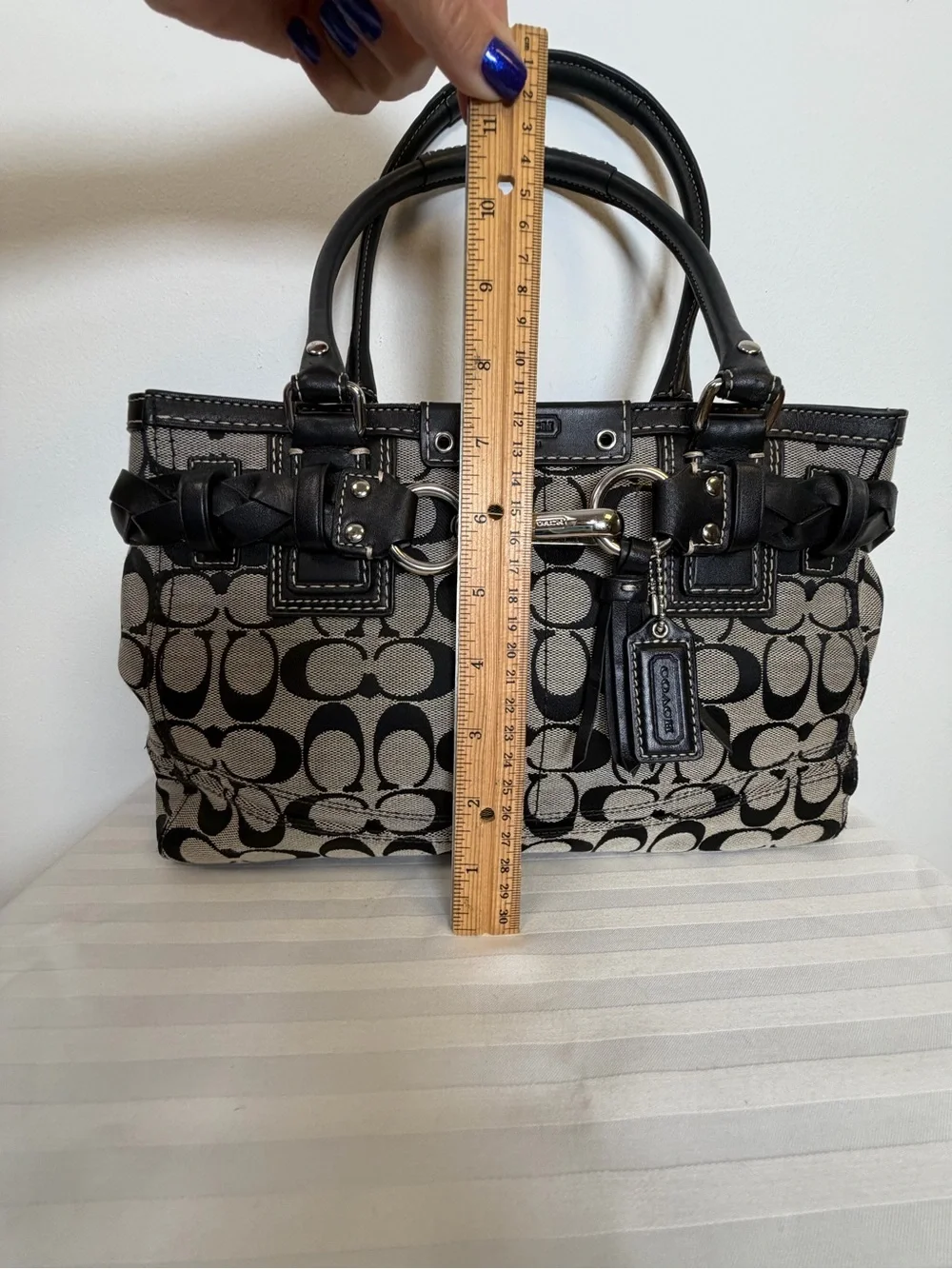 COACH | Vintage ‘Hampton’ Signature Monogram Black & Gray Bag Leather Trim - Picture 10 of 15